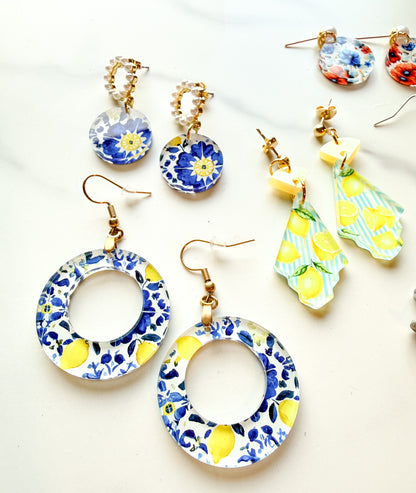 Lemon Stripe Two-Piece Glitter Dangle Earrings