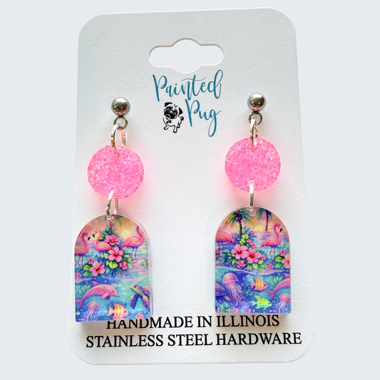 Flamingo Beach Dangle Earrings