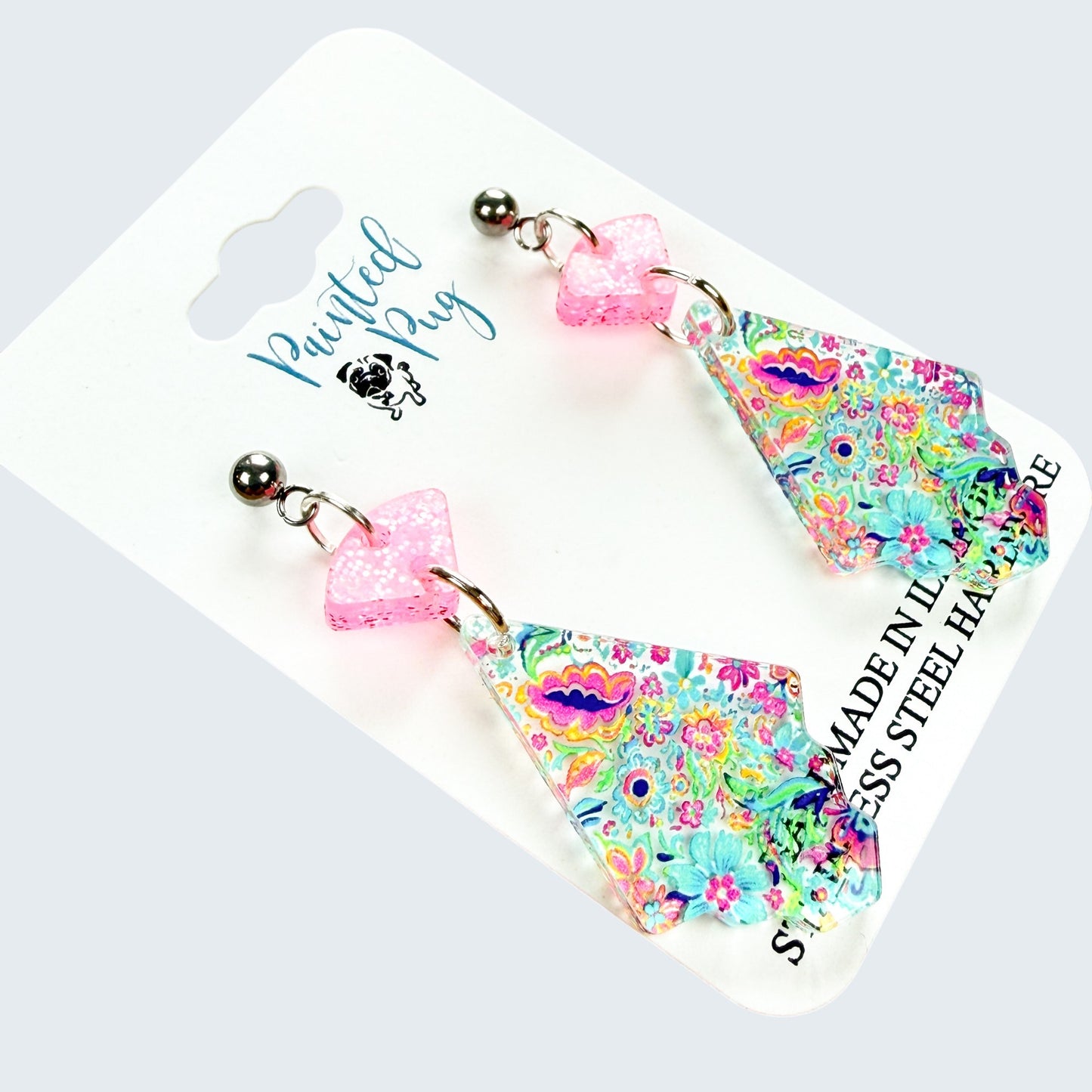 Teal Coral Paisley Floral Dangle Earrings