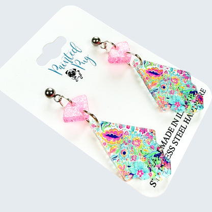 Teal Coral Paisley Floral Dangle Earrings