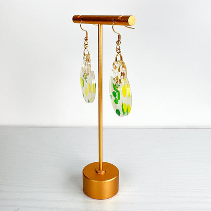 Lemon Print Glitter Dangle Earrings – Two-Tier Acrylic Circles