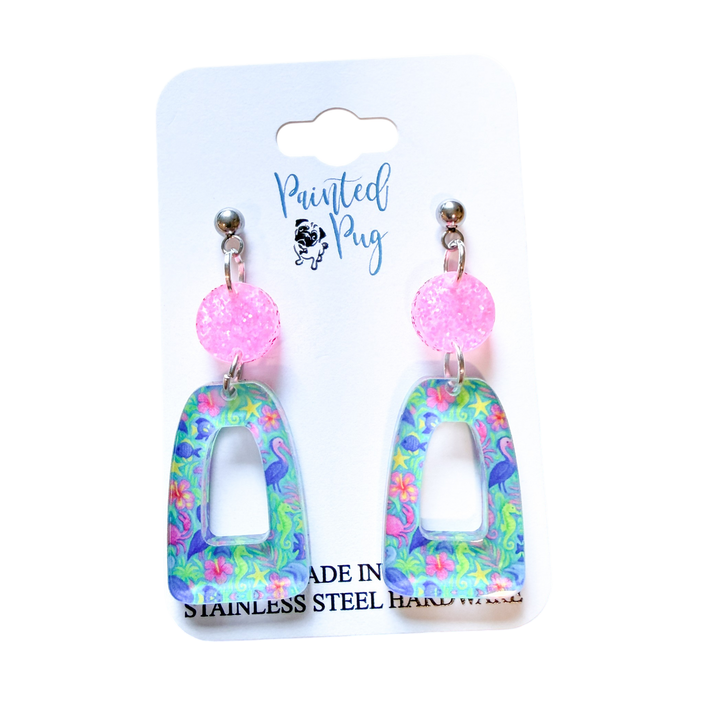Tropical Paradise Beach Dangle Earrings – Crab Seahorse Acrylic Earrings
