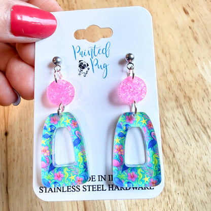 Tropical Paradise Beach Dangle Earrings – Crab Seahorse Acrylic Earrings
