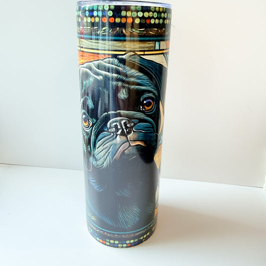 Black Pug 20oz Skinny Tumbler with Straw – Stained Glass Art