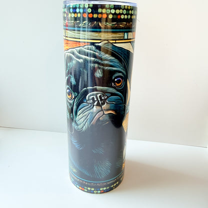 Black Pug 20oz Skinny Tumbler with Straw – Stained Glass Art