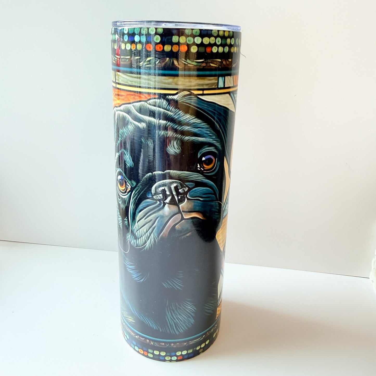 Black Pug 20oz Skinny Tumbler with Straw – Stained Glass Art
