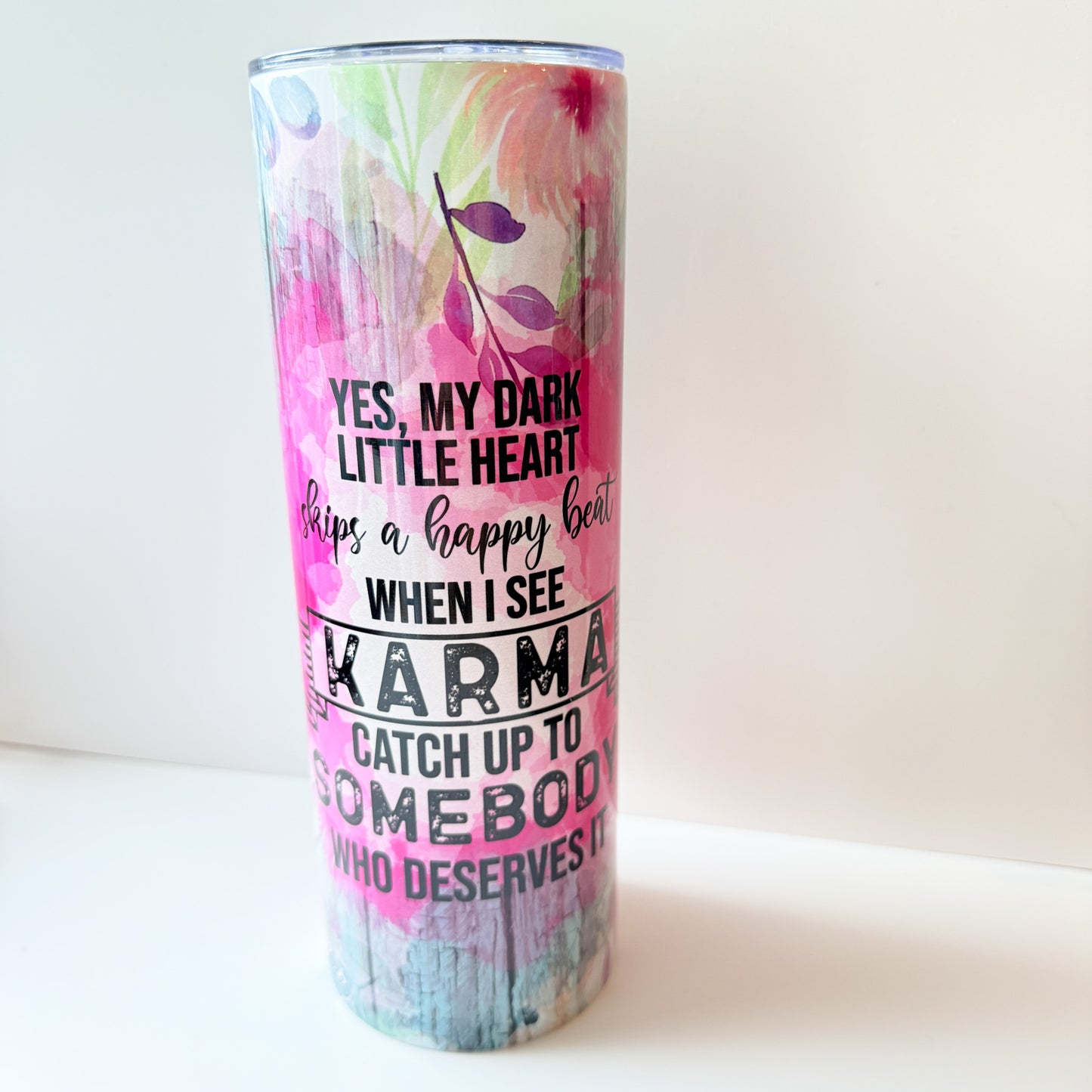 Dark Little Heart Karma 20oz Skinny Tumbler with Straw – Pink Floral