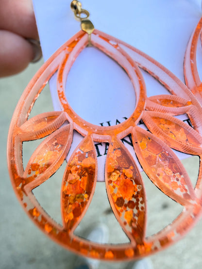 Orange Glitter Teardrop Acrylic Earrings
