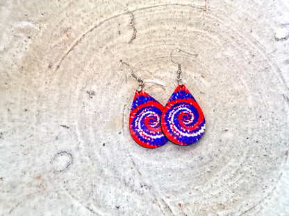 4th of July Tie-Dye Earrings – Handmade Teardrops