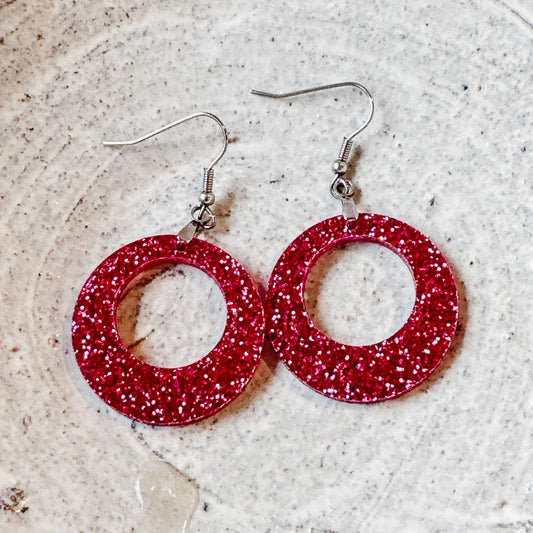Pink Glitter Round Dangling Earrings Boho Earrings  Women's Earrings Stylish Earrings