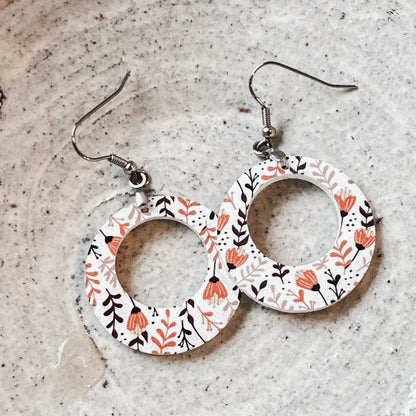 Fall Floral Hoop Earrings – Lightweight Acrylic Circle Dangles for Autumn
