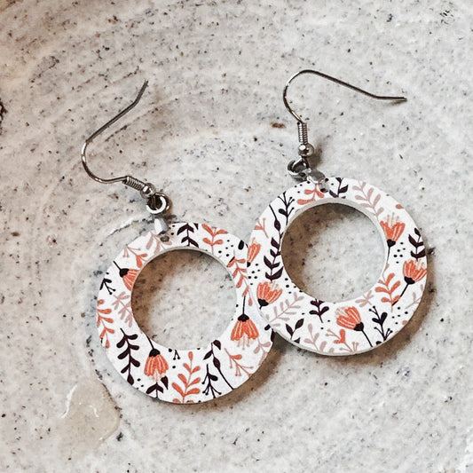 Fall Floral Hoop Earrings – Lightweight Acrylic Circle Dangles for Autumn