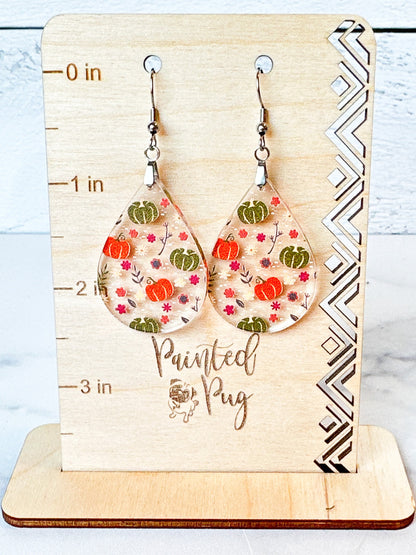 Fall Pumpkin Earrings for Women Acrylic Teardrop