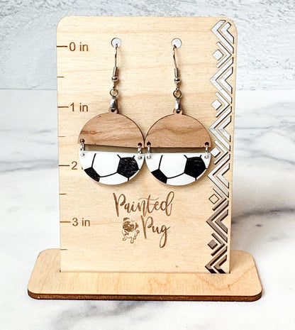 Soccer Ball Acrylic & Wood Earrings