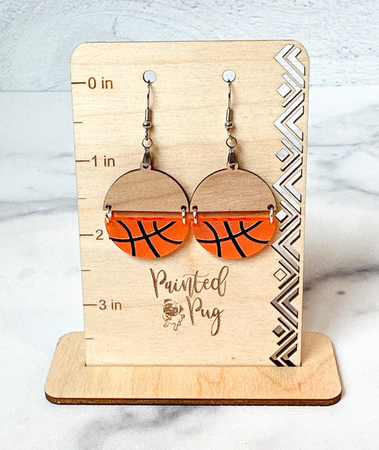 Basketball Dangle Earrings – Wood and Acrylic