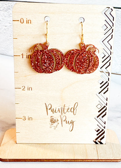 Bronze Glitter Pumpkin Earrings – Handmade Fall Dangle Earrings for Women, Hypoallergenic Jewelry for Halloween & Thanksgiving
