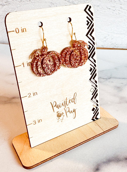 Bronze Glitter Pumpkin Earrings – Handmade Fall Dangle Earrings for Women, Hypoallergenic Jewelry for Halloween & Thanksgiving