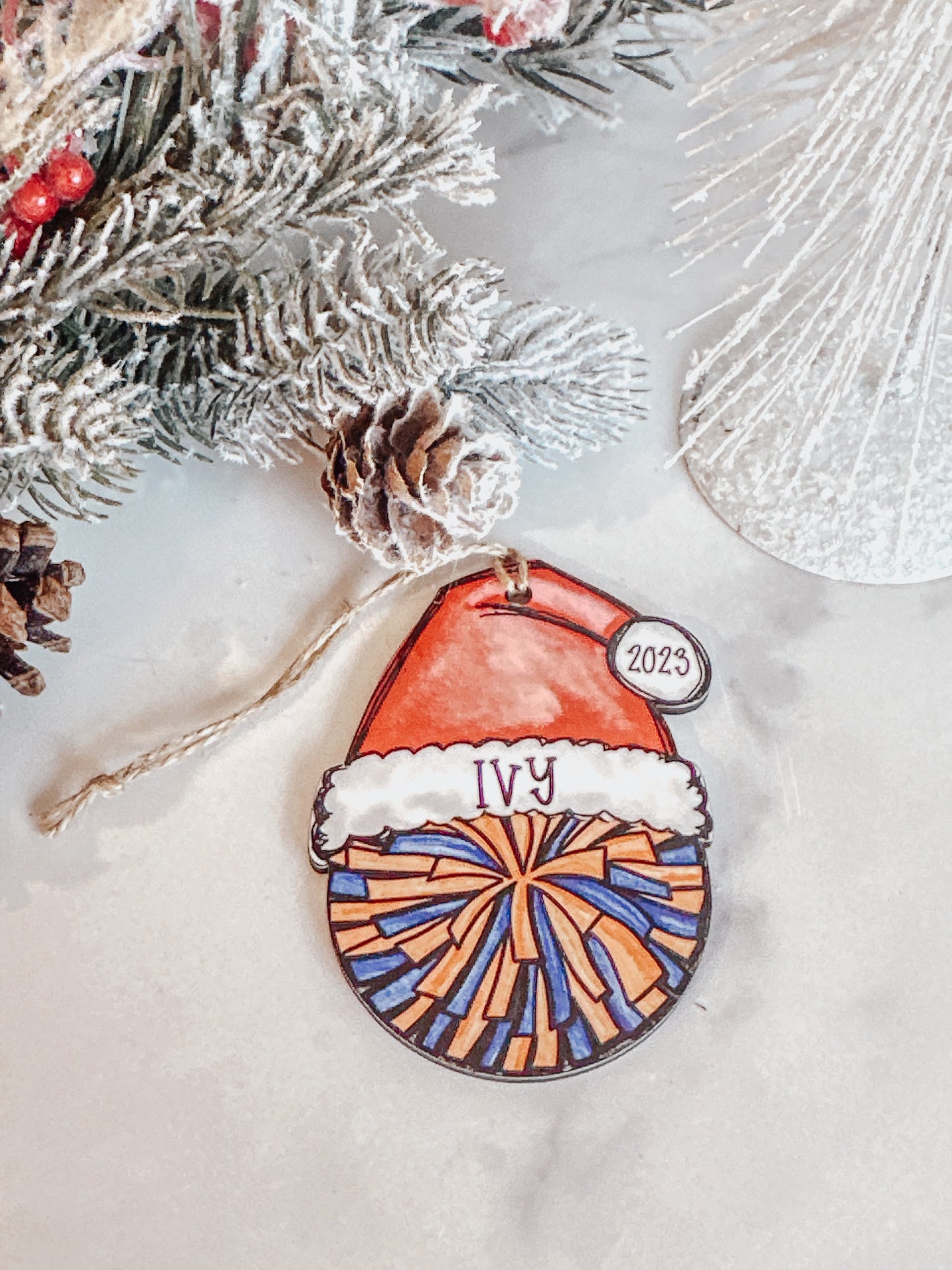Personalized Cheer Pom Ornament – Custom Name, Number & Year