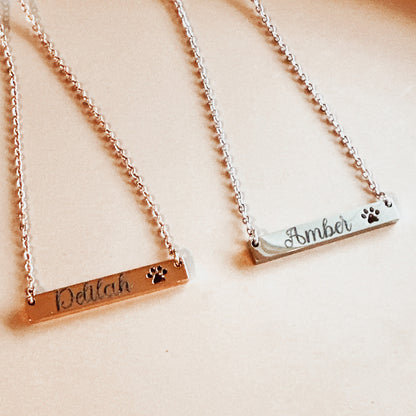 Custom Engraved Pet Necklace with Name and Pawprint