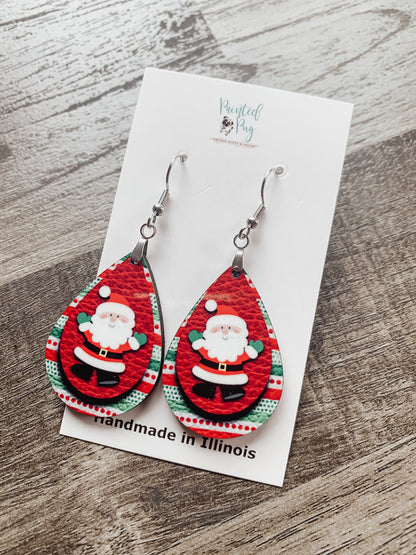 Santa Claus Christmas Teardrop Dangle Earrings – Festive & Fun Holiday Jewelry