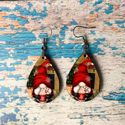 Gnome Christmas Hot Cocoa Teardrop Earrings - Handmade Holiday Jewelry