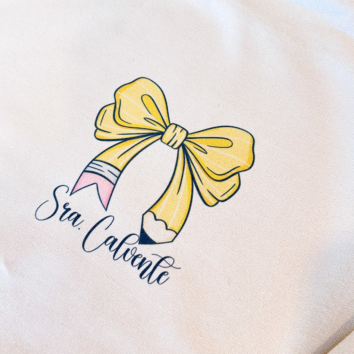 Personalized Teacher Sweatshirt with Bow & Pencil Design
