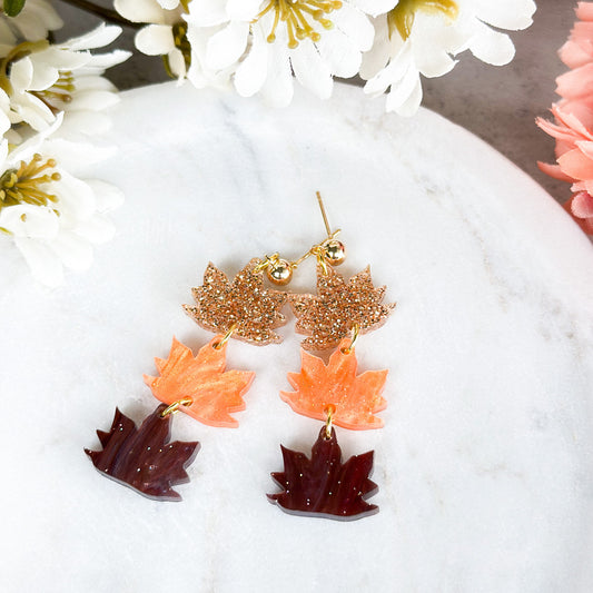 Fall maple leaf glitter acrylic dangle earrings, lightweight — The Painted Pug