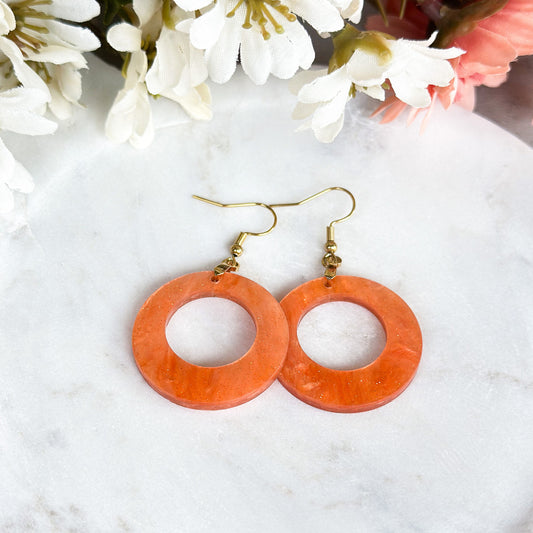 Shimmery Peach Orange Fall Acrylic Round Earrings