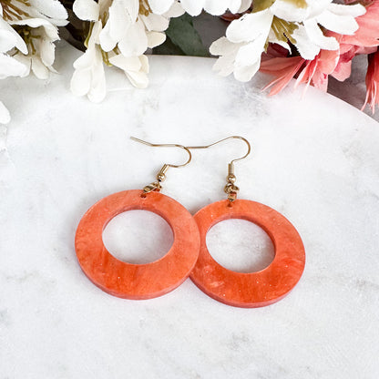 Shimmery Peach Orange Fall Acrylic Round Earrings