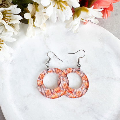 Peach Orange Fall Stained Glass Acrylic Round Earrings