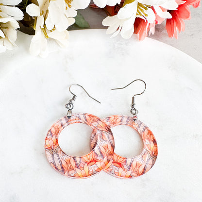 Peach Orange Fall Stained Glass Acrylic Round Earrings