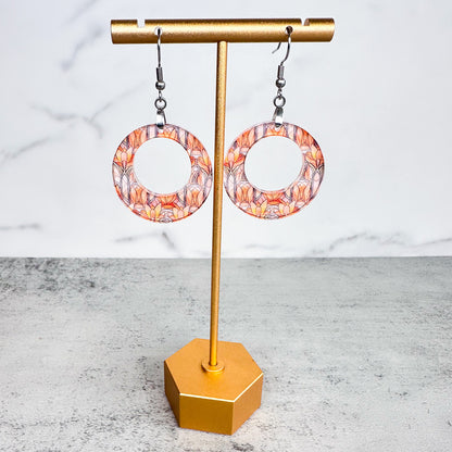Peach Orange Fall Stained Glass Acrylic Round Earrings
