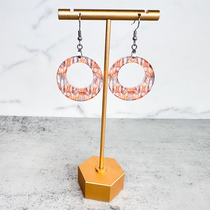 Peach Orange Fall Stained Glass Acrylic Round Earrings