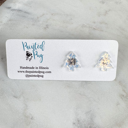 Iridescent Acrylic Christmas Tree Stud Earrings