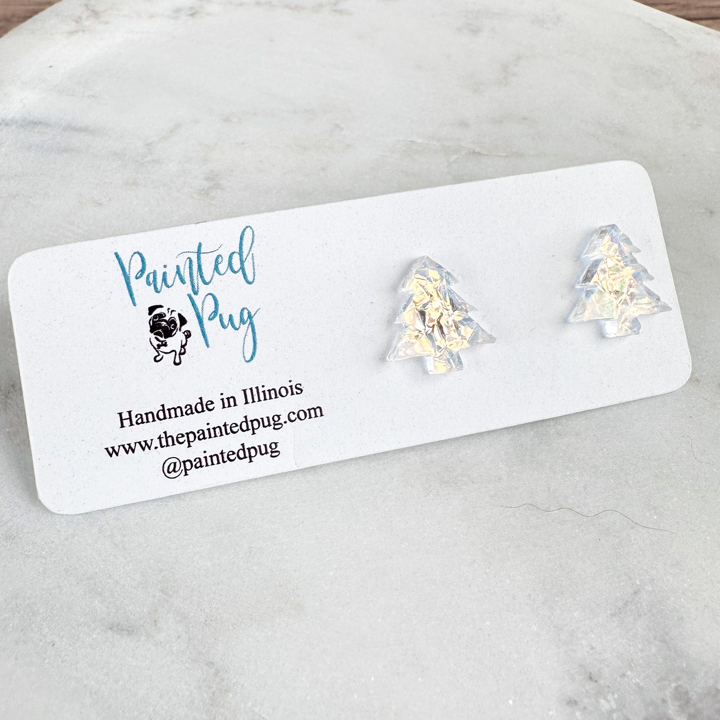 Iridescent Acrylic Christmas Tree Stud Earrings