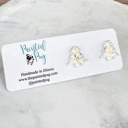 Iridescent Acrylic Christmas Tree Stud Earrings