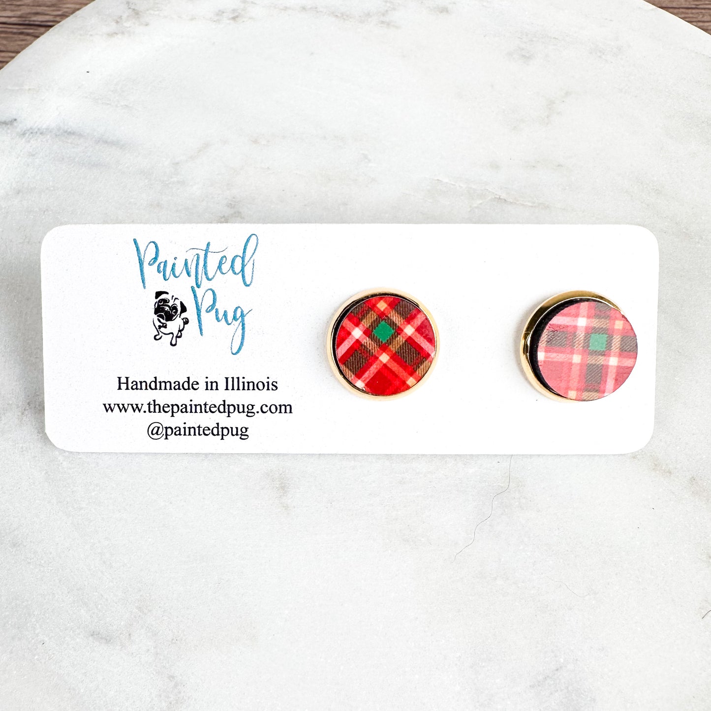 Red Plaid Christmas Stud Earrings