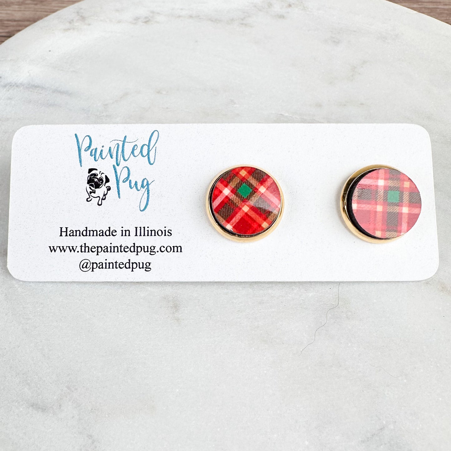 Red Plaid Christmas Stud Earrings