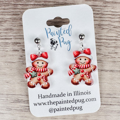 Gingerbread Girl Acrylic Post Dangle Earrings – Cute Holiday Jewelry