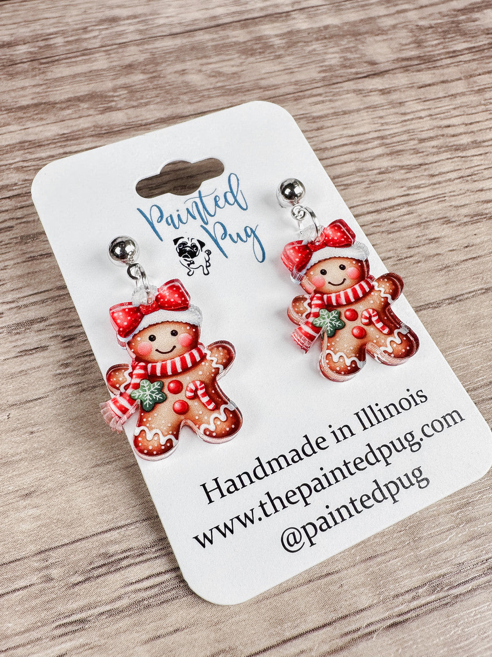 Gingerbread Girl Acrylic Post Dangle Earrings – Cute Holiday Jewelry