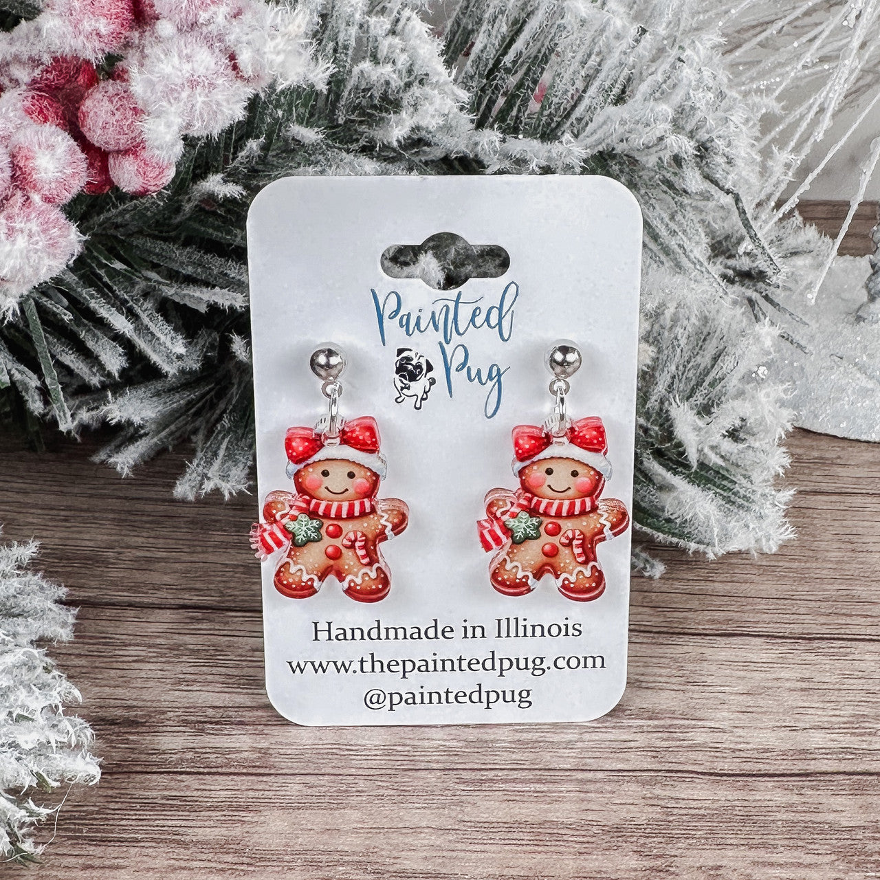 Gingerbread Girl Acrylic Post Dangle Earrings – Cute Holiday Jewelry