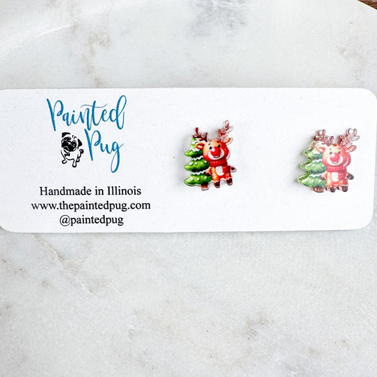 Reindeer Acrylic Stud Earrings – Festive Holiday Accessories