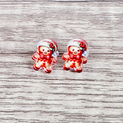 Gingerbread Boy Acrylic Stud Earrings – Festive Holiday Jewelry