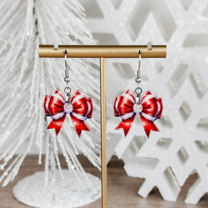 Santa Coquette Bow Dangle Earrings – Cute Holiday Jewelry