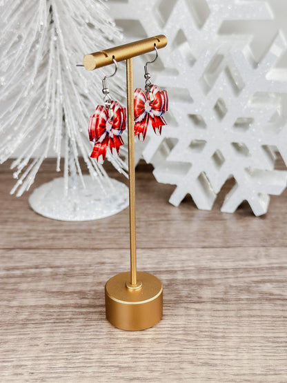 Santa Coquette Bow Dangle Earrings – Cute Holiday Jewelry
