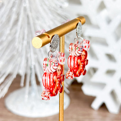 Gingerbread Cocoa Acrylic Post Dangle Earrings – Cute Holiday Jewelry