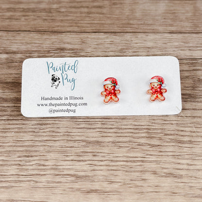 Gingerbread Boy Acrylic Stud Earrings – Festive Holiday Jewelry