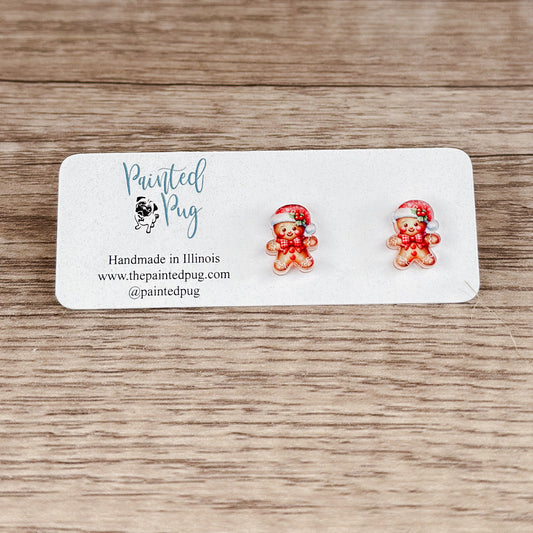 Gingerbread Boy Acrylic Stud Earrings – Festive Holiday Jewelry