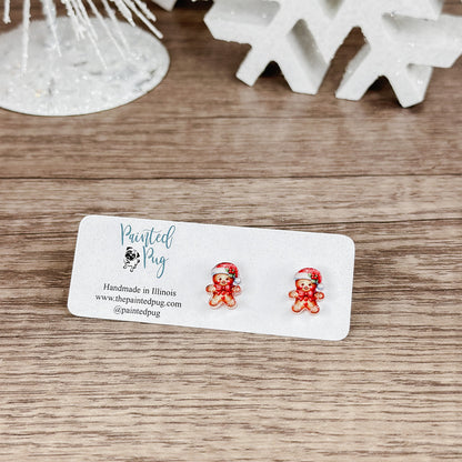 Gingerbread Boy Acrylic Stud Earrings – Festive Holiday Jewelry
