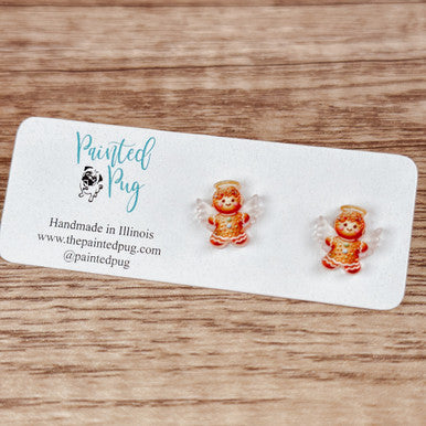 Gingerbread Angel Stud Earrings – Cute Holiday Acrylic Jewelry